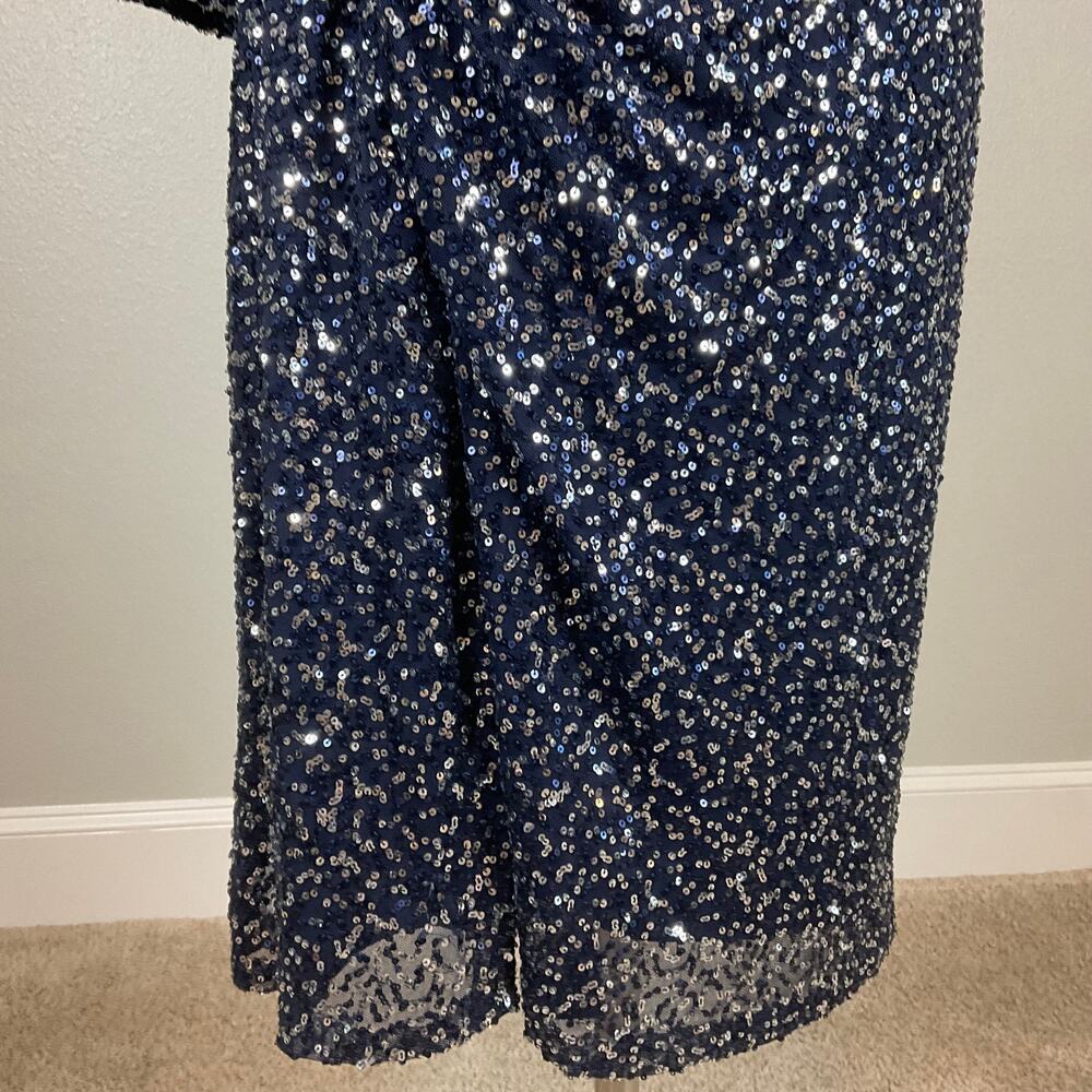 Betsy & Adam Blue Cocktail Dress Sequin One Shoulder Long Sleeve Sheath Size 10 - Picture 10 of 13